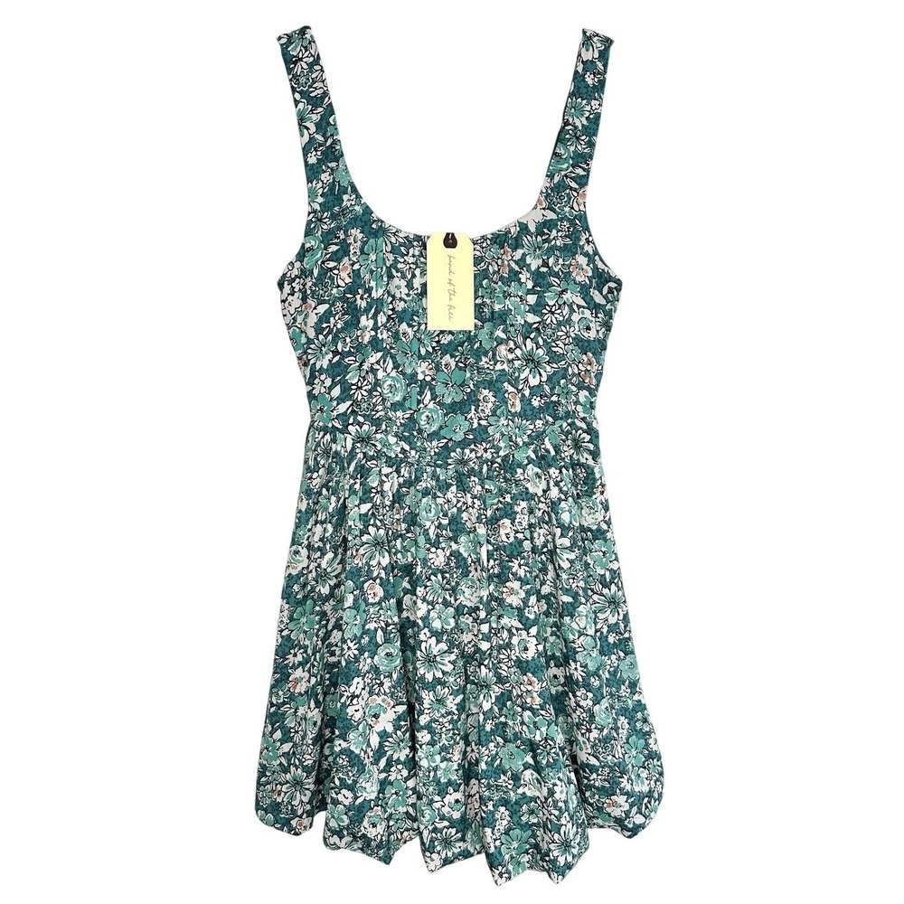 Band of the Free Floral Mini Dress S Green Corset Smocked Bubble Hem Cottagecore